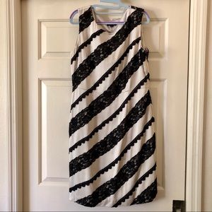 Tahari Shift Tan & Black Lace Shift Dress